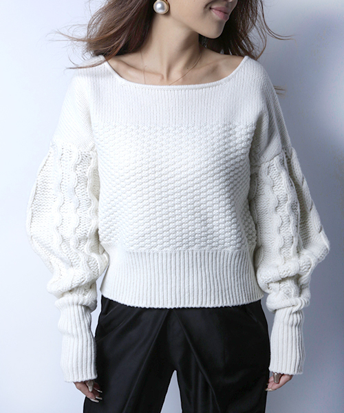EIMY ISTOIRE（エイミーイストワール）の「volume sleeve knit top（ニット/セーター・レディース・ブラック/ホワイト/ベージュ・FREE）」の10枚目の写真