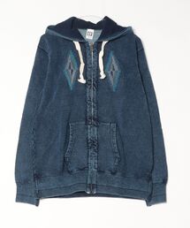【HOUSTON】インディゴ裏毛刺繍ジップアップパーカー