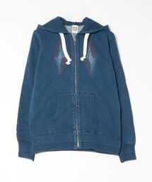 【HOUSTON】インディゴ裏毛刺繍ジップアップパーカー