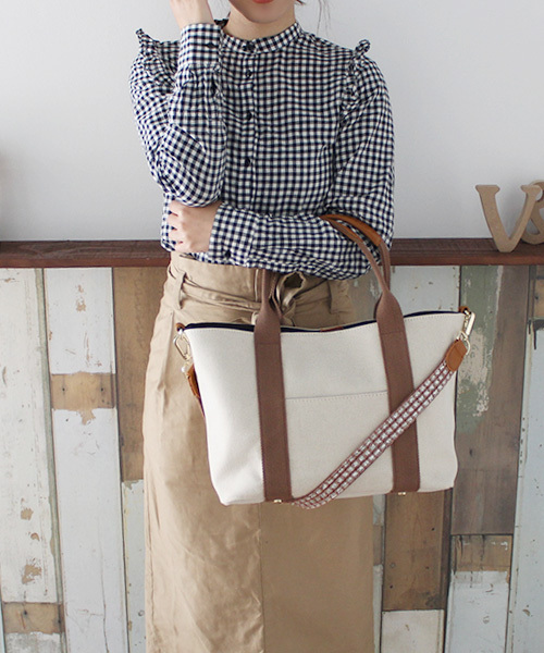 VitaFelice（ヴィータフェリーチェ）の「ショルダーバッグ 2wayキャンバストートバッグ 通勤通学バッグ（トートバッグ・レディース・ブラック/モカ・FREE）」の13枚目の写真