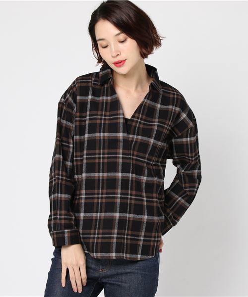 VIS（ビス）の「チェック柄スキッパーシャツ（シャツ/ブラウス・レディース・ホワイト/ネイビー/レッド系その他/ブラック/ブルー系その他・M/L）」の14枚目の写真