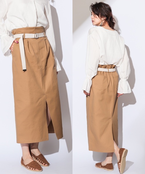 CIAOPANIC（チャオパニック）の「綿ツイルツータックタイトスカート（スカート・レディース・ベージュ/レッド/アイボリー・FREE）」の3枚目の写真