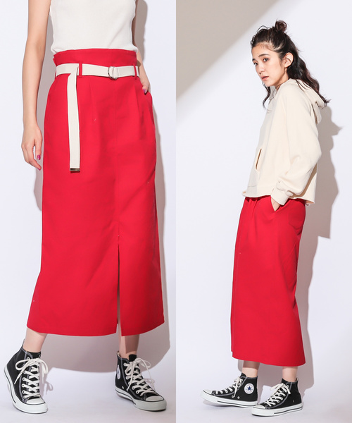 CIAOPANIC（チャオパニック）の「綿ツイルツータックタイトスカート（スカート・レディース・ベージュ/レッド/アイボリー・FREE）」の4枚目の写真