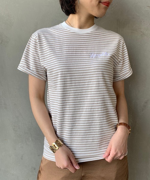 GYMPHLEX（ジムフレックス）の「[GYMPHLEX/ジムフレックス] ロゴ刺繍Tシャツ（Tシャツ/カットソー・レディース・ホワイト/グレー/ネイビー/ホワイト×ネイビー/ブラック/ベージュ/ホワイト×カーキブラウン/チャコール/ライトベージュ・14/L/M）」の3枚目の写真
