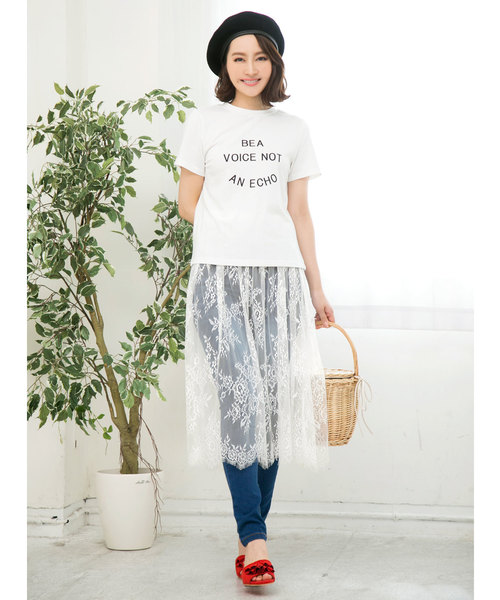 KOBE LETTUCE（コウベレタス）の「ペチコート付き2点SET ミディアム丈レースフレアスカート/レディース/ボトムス[M2149]神戸レタス（スカート・レディース・ブラック/オフホワイト/ピンクベージュ・FREE）」の6枚目の写真