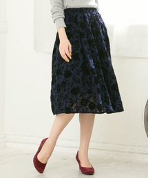 レース×フロッキー花柄プリントフレアスカート＊レディース/ミディ丈/ボトムス[M2218]神戸レタス