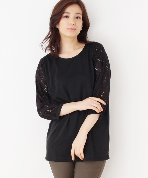 トップスレース袖切り替えトップス Tシャツ カットソー Shoo La Rue シューラルー のファッション