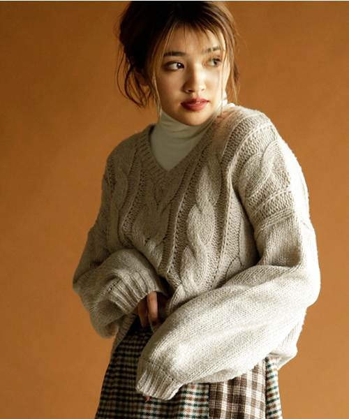 VENCEEXCHANGE（ヴァンスエクスチェンジ）の「ケーブルニット（ニット/セーター・レディース・ブラック/ベージュ/グレー・MEDIUM）」の3枚目の写真