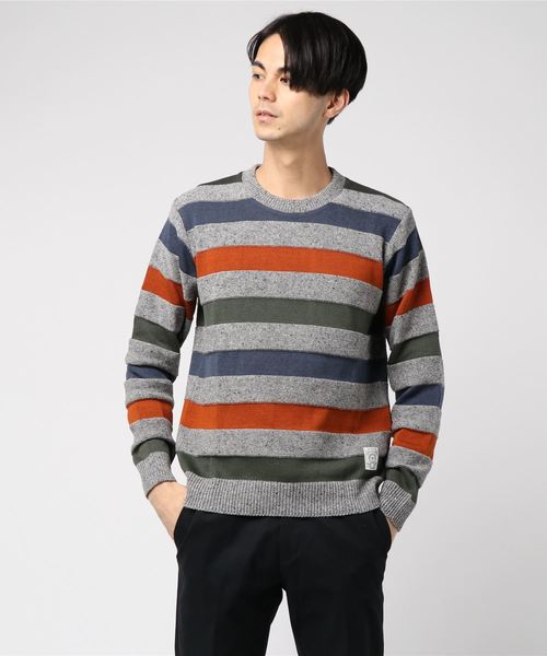 Ranch standard(ランチスタンダード)の「【Ranch standard】 RA18-104 ボーダーニット(ニット/セーター・メンズ・グレー/ナチュラル・2/3)」の2枚目の写真