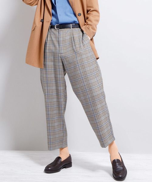 ダッドグレンチェック柄ワイドテーパードパンツ（その他パンツ）｜EMMA