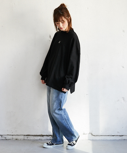 PairPair（ペアペア）の「裏毛ボックスロゴ刺繍ボリューム袖プルオーバー（Tシャツ/カットソー・レディース・ブラック/ベージュ・FREE）」の5枚目の写真