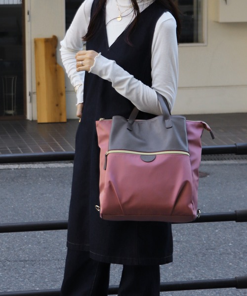 BASE（ベース）の「【WEB限定カラーあり】 3way バイカラー ナイロンリュック ユニセックス（バックパック/リュック・レディース・ブラック/ベージュ/ネイビー/ボルドー/カーキ/マスタード/グレー/グレー系その他/イエロー/ブラック系その他/ピンク系その他・FREE）」の17枚目の写真