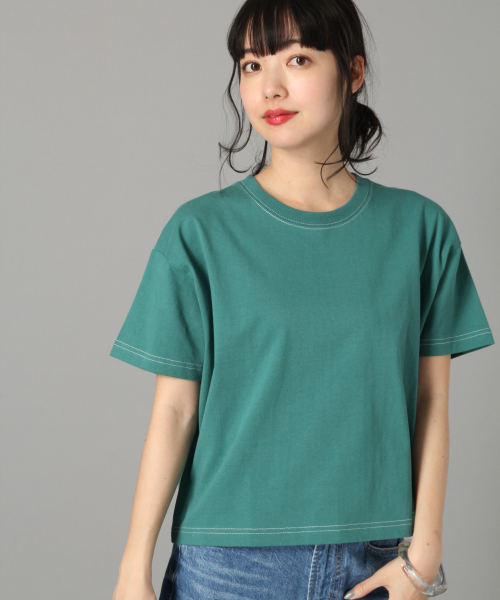 LOWRYS FARM（ローリーズファーム）の「ステッチショートＴＥＥ　832841（Tシャツ/カットソー・レディース・ブラック/オフホワイト/イエロー/グリーン・FREE）」の4枚目の写真