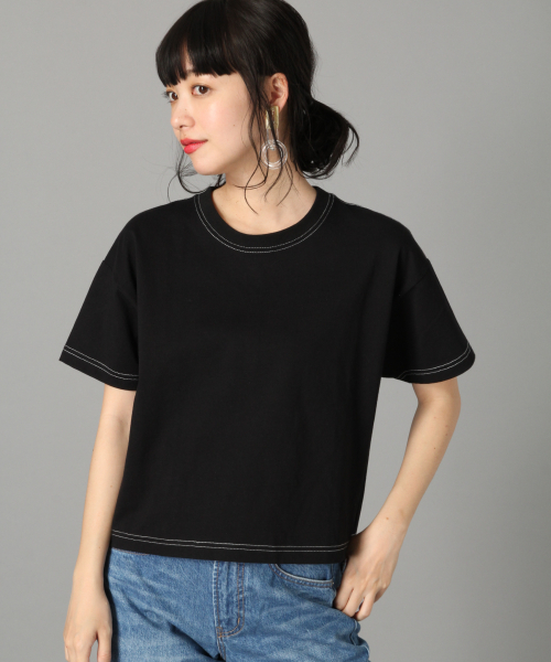 LOWRYS FARM（ローリーズファーム）の「ステッチショートＴＥＥ　832841（Tシャツ/カットソー・レディース・ブラック/オフホワイト/イエロー/グリーン・FREE）」の3枚目の写真