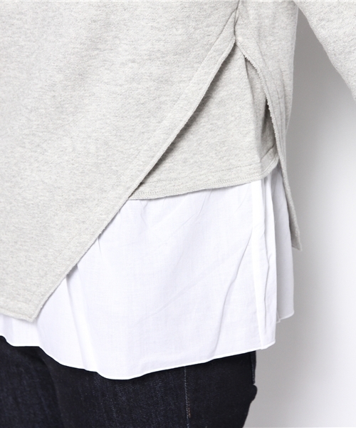 PLST（プラステ）の「レイヤード風切替スウェットプルオーバー（Tシャツ/カットソー・レディース・オフホワイト/ヘザーグレー/ネイビー・2）」の4枚目の写真