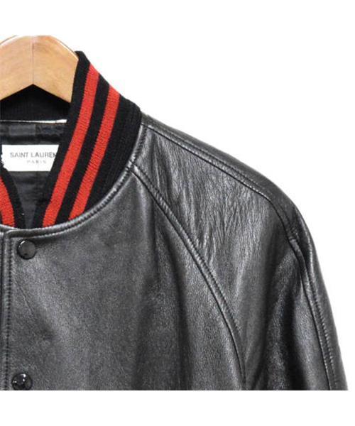 ブランド古着】Baseball Leather Jacket Black ダメージ加工リブライン 