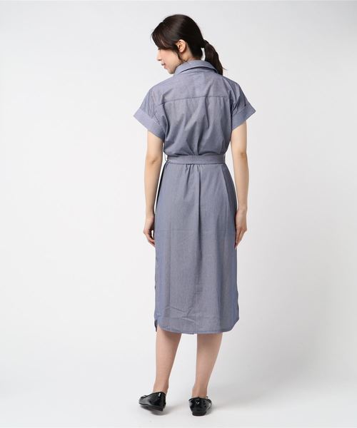 NARACAMICIE（ナラカミーチェ）の「ストライプジャージーシャツワンピース（シャツワンピース・レディース・ブラック/ブルー・MEDIUM/X-LARGE）」の3枚目の写真