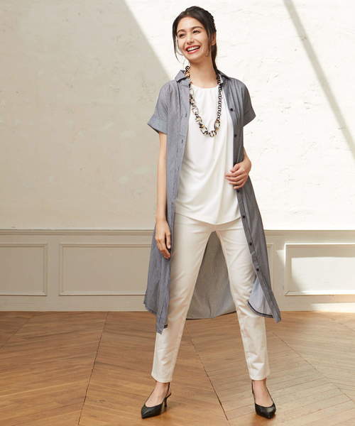 NARACAMICIE（ナラカミーチェ）の「ストライプジャージーシャツワンピース（シャツワンピース・レディース・ブラック/ブルー・MEDIUM/X-LARGE）」の2枚目の写真