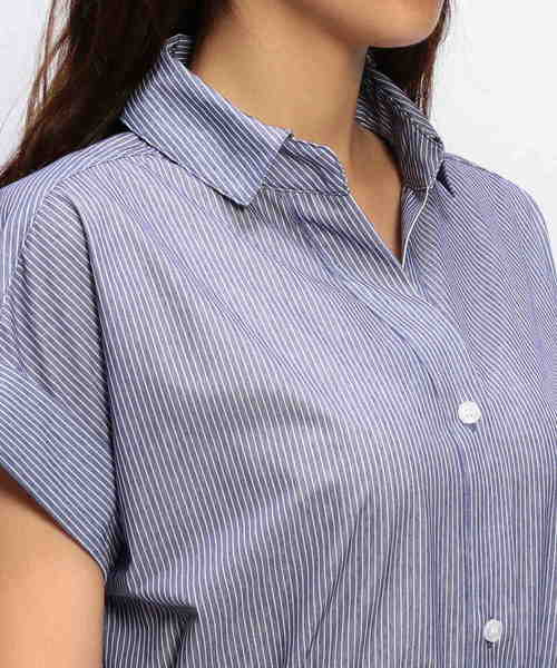 NARACAMICIE（ナラカミーチェ）の「ストライプジャージーシャツワンピース（シャツワンピース・レディース・ブラック/ブルー・MEDIUM/X-LARGE）」の17枚目の写真