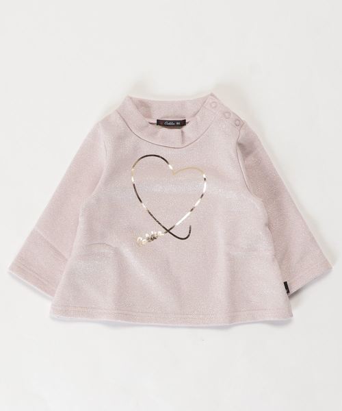 Caldia（カルディア）の「ラメ裏毛ハート箔プリントトレーナー（スウェット・キッズ・グレー/ピンク・90/100/110/120/80/130/140）」の4枚目の写真