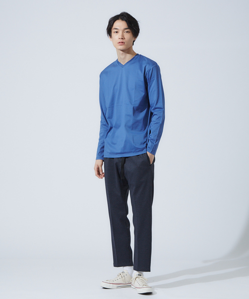 ABAHOUSE GRAY(アバハウスグレイ)の「【展開店舗限定】シルケット天竺VネックロングTシャツ(ブルーカラー)(Tシャツ/カットソー・メンズ・ブラウン/ブルー・46/48/50)」の3枚目の写真