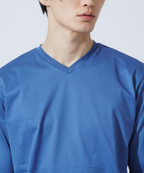 ABAHOUSE GRAY(アバハウスグレイ)の「【展開店舗限定】シルケット天竺VネックロングTシャツ(ブルーカラー)(Tシャツ/カットソー・メンズ・ブラウン/ブルー・46/48/50)」の6枚目の写真