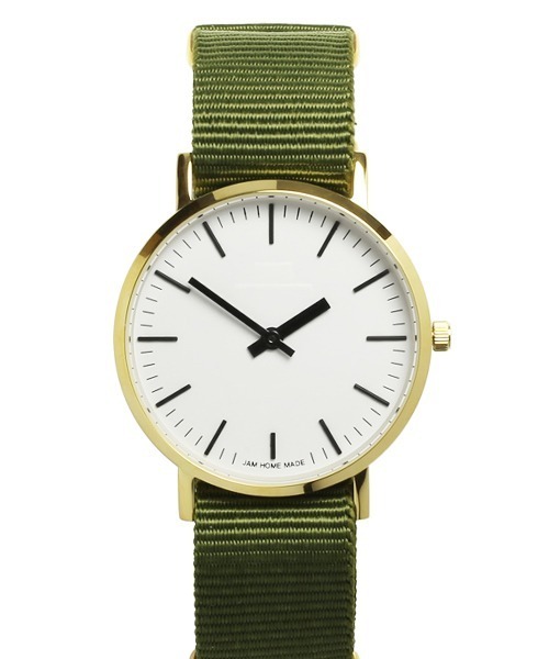 JAM HOME MADE（ジャムホームメイド）の「ジャムウォッチ TYPE-3 アナログ ウォッチ ミリタリーバンド ホワイト & ゴールド ブランド オリジナル 腕時計（アナログ腕時計・メンズ・ブラック/グリーン/トリコロール・ONE SIZE）」の3枚目の写真