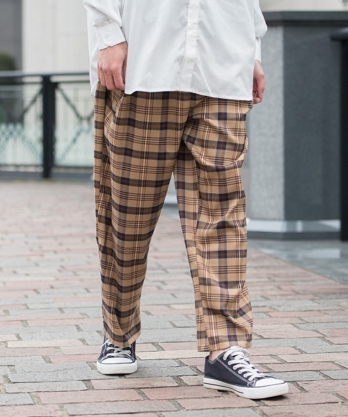 UP START(アップスタート)の「ビッグチェックワイドパンツ(パンツ)」|ベージュ