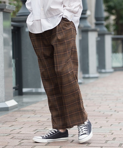 UP START(アップスタート)の「ビッグチェックワイドパンツ(パンツ)」|ブラウン