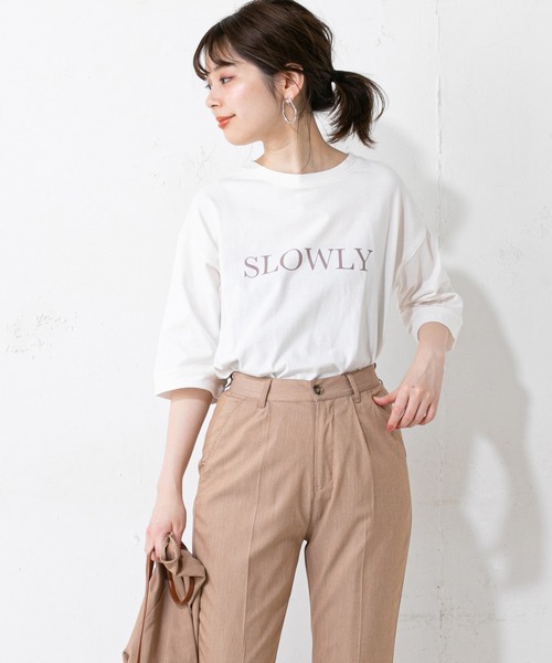 natural couture（ナチュラルクチュール）の「6分袖大人ロゴＴ（Tシャツ/カットソー・レディース・オフホワイト/ミント/モカ/スミクロ・FREE）」の10枚目の写真