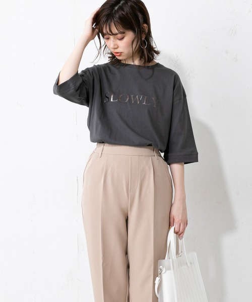 natural couture（ナチュラルクチュール）の「6分袖大人ロゴＴ（Tシャツ/カットソー・レディース・オフホワイト/ミント/モカ/スミクロ・FREE）」の8枚目の写真