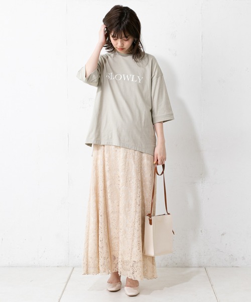 natural couture（ナチュラルクチュール）の「6分袖大人ロゴＴ（Tシャツ/カットソー・レディース・オフホワイト/ミント/モカ/スミクロ・FREE）」の6枚目の写真