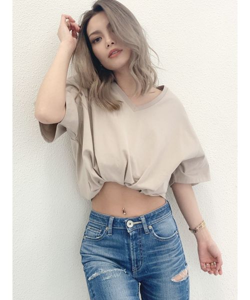 GYDA(ジェイダ)の「NOPE VネックTシャツ(Tシャツ/カットソー・レディース・オフホワイト/チャコールグレー/ベージュ・FREE)」の8枚目の写真