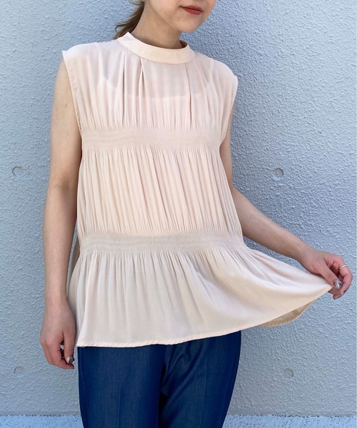 PICCIN（ピッチン）の「マジョリカフレンチスリーブブラウス（シャツ/ブラウス・レディース・ブラック/ベージュ/サックスブルー/オレンジ・M/L）」の3枚目の写真