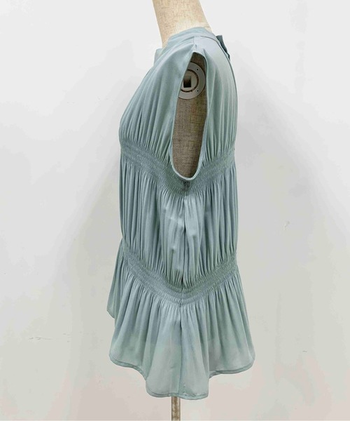 PICCIN（ピッチン）の「マジョリカフレンチスリーブブラウス（シャツ/ブラウス・レディース・ブラック/ベージュ/サックスブルー/オレンジ・M/L）」の6枚目の写真