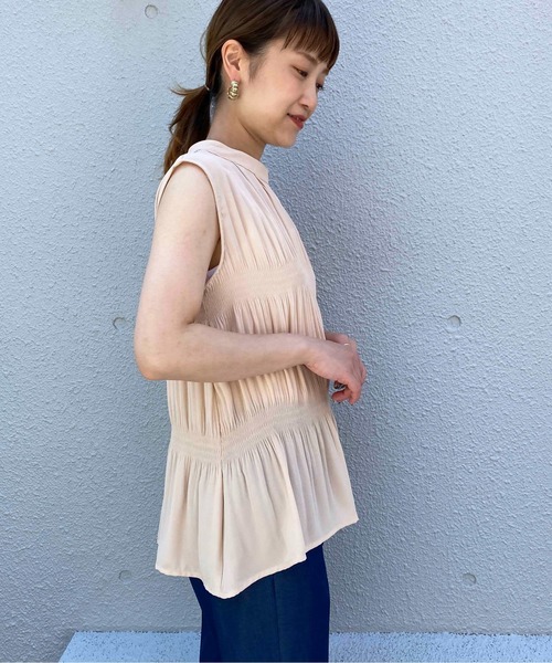 PICCIN（ピッチン）の「マジョリカフレンチスリーブブラウス（シャツ/ブラウス・レディース・ブラック/ベージュ/サックスブルー/オレンジ・M/L）」の20枚目の写真