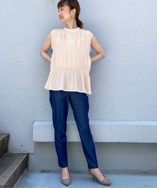 PICCIN（ピッチン）の「マジョリカフレンチスリーブブラウス（シャツ/ブラウス・レディース・ブラック/ベージュ/サックスブルー/オレンジ・M/L）」の22枚目の写真