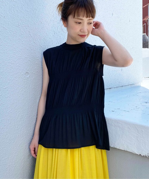 PICCIN（ピッチン）の「マジョリカフレンチスリーブブラウス（シャツ/ブラウス・レディース・ブラック/ベージュ/サックスブルー/オレンジ・M/L）」の14枚目の写真