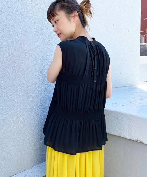 PICCIN（ピッチン）の「マジョリカフレンチスリーブブラウス（シャツ/ブラウス・レディース・ブラック/ベージュ/サックスブルー/オレンジ・M/L）」の15枚目の写真