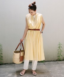 薄手コットンフレンチスリーブシャツワンピース