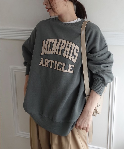 CORNERS（コーナーズ）の「裏起毛カレッジロゴビッグシルエットスウェットトレーナー（スウェット・レディース・カーキ/ブルー/オートミール/ベージュ系その他/スミクロ/杢グレー/ネイビー/グリーン・FREE）」の6枚目の写真