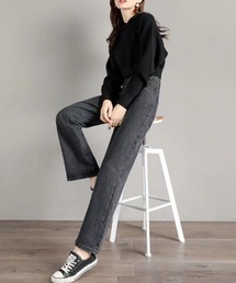 ハイウエスト セミワイドデニム / フルレングススリムストレートワイドデニム