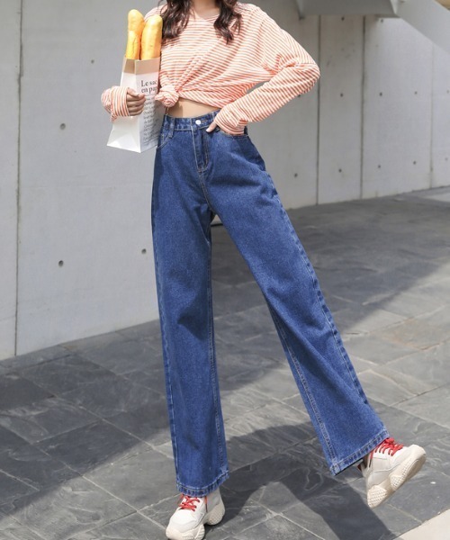 yuue' ( wear )（ユーイ）の「ハイウエスト セミワイドデニム / フルレングススリムストレートワイドデニム（デニムパンツ・レディース・インディゴブルー/ブルー/ブラック・M/L/S）」の4枚目の写真