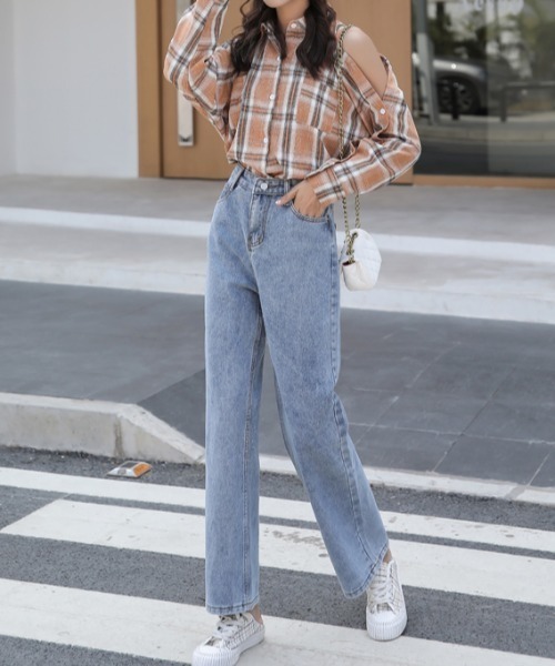 yuue' ( wear )（ユーイ）の「ハイウエスト セミワイドデニム / フルレングススリムストレートワイドデニム（デニムパンツ・レディース・インディゴブルー/ブルー/ブラック・M/L/S）」の13枚目の写真