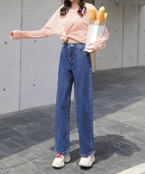 yuue' ( wear )（ユーイ）の「ハイウエスト セミワイドデニム / フルレングススリムストレートワイドデニム（デニムパンツ・レディース・インディゴブルー/ブルー/ブラック・M/L/S）」の9枚目の写真