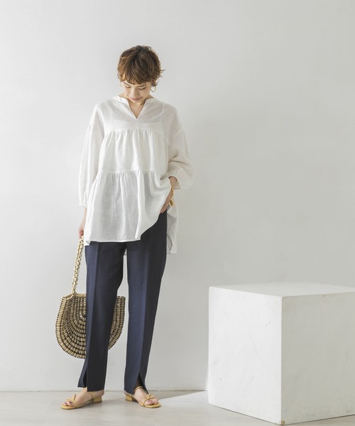 URBAN RESEARCH（アーバンリサーチ）の「麻ストレッチセンタースリットパンツ（その他パンツ・レディース・ネイビー/ブラウン・38/36）」の11枚目の写真