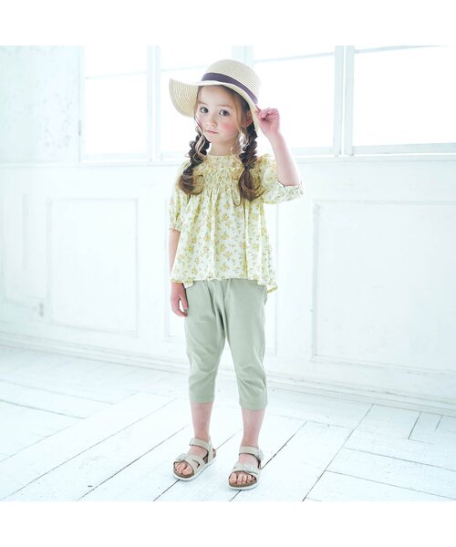 apres les cours（アプレレクール）の「花柄ギャザースリーブチュニック（チュニック・キッズ・レモンイエロー/ラベンダー・110/120/90/130/80/100/140）」の3枚目の写真