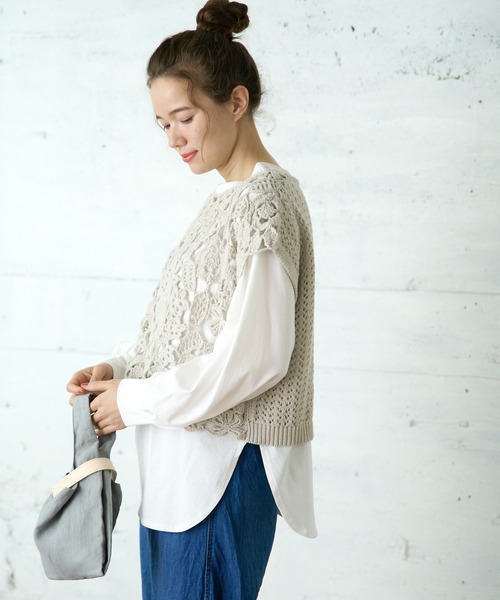 PUAL CE CIN（ピュアルセシン）の「ボタニカル カギ針ベスト（ベスト・レディース・ライトベージュ/グレー/アイボリー・FREE）」の5枚目の写真