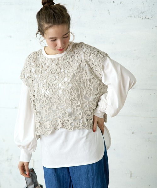 PUAL CE CIN（ピュアルセシン）の「ボタニカル カギ針ベスト（ベスト・レディース・ライトベージュ/グレー/アイボリー・FREE）」の11枚目の写真