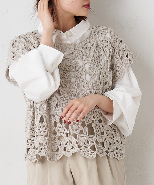 PUAL CE CIN（ピュアルセシン）の「ボタニカル カギ針ベスト（ベスト・レディース・ライトベージュ/グレー/アイボリー・FREE）」の18枚目の写真